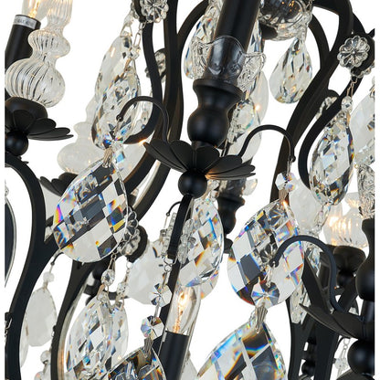 Pewter Metal Frame Chandelier with Clear Hanging Crystals