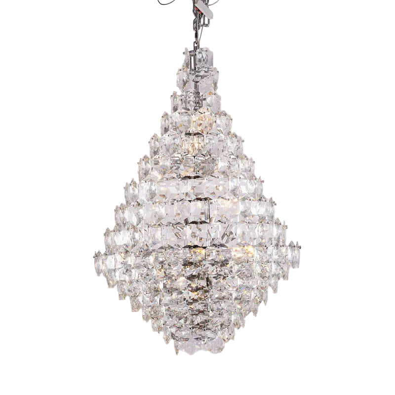 Chrome Frame Chandelier With Clear Hanging Crystals