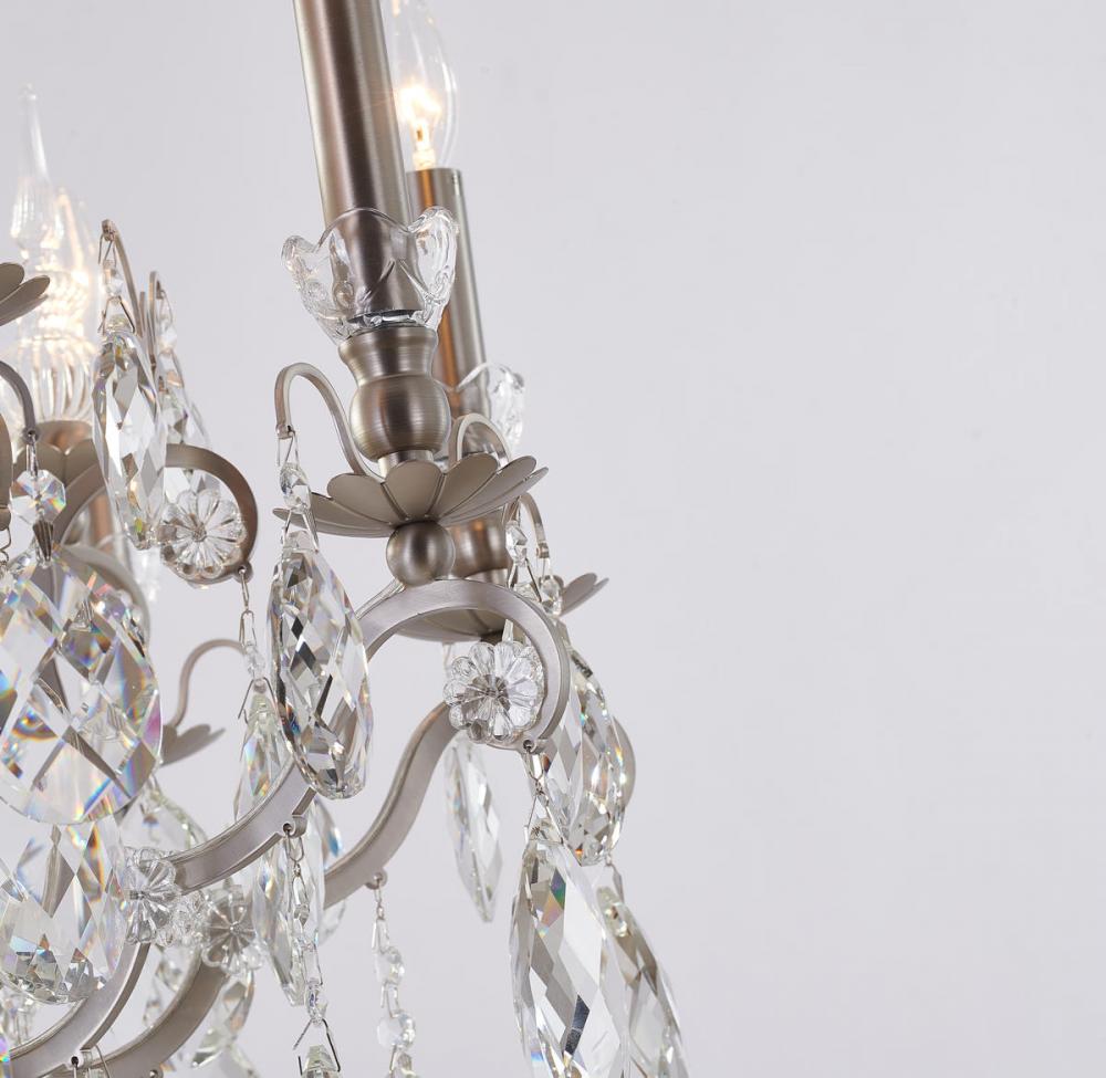 Pewter Iron Frame Chandelier with Clear Hanging Crystals