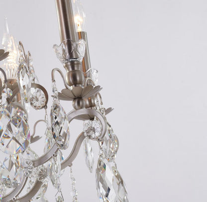Pewter Iron Frame Chandelier with Clear Hanging Crystals