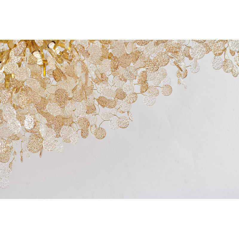 Gold Aluminium Chandelier With Clear & Champagne Glass Hanging Petals