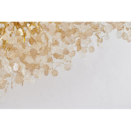 Gold Aluminium Chandelier With Clear & Champagne Glass Hanging Petals