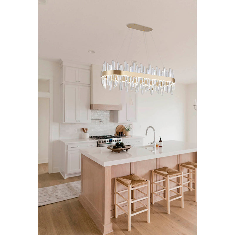 Oval Gold LED Chandelier with Clear Crystal