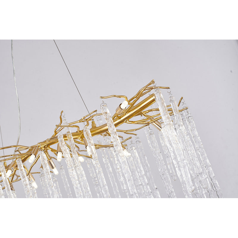 Gold Aluminium Branch Chandelier With Clear Glass Hanging Drops