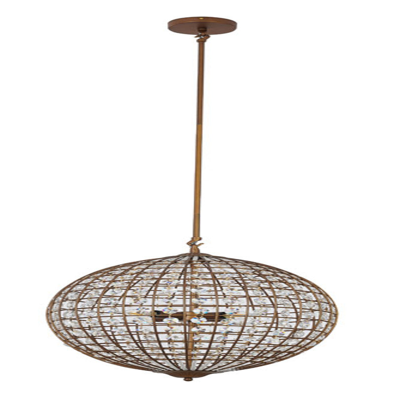 Bronze Sphere Orb Chandelier with Clear Crystals and Gold Hardware