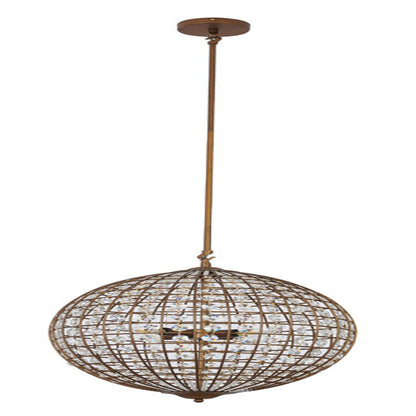 Bronze Sphere Orb Chandelier with Clear Crystals and Gold Hardware
