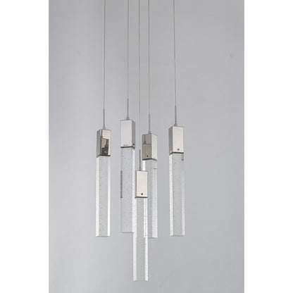 Flushed Chrome Frame Chandelier with Hanging Clear Block Crystal Pendants