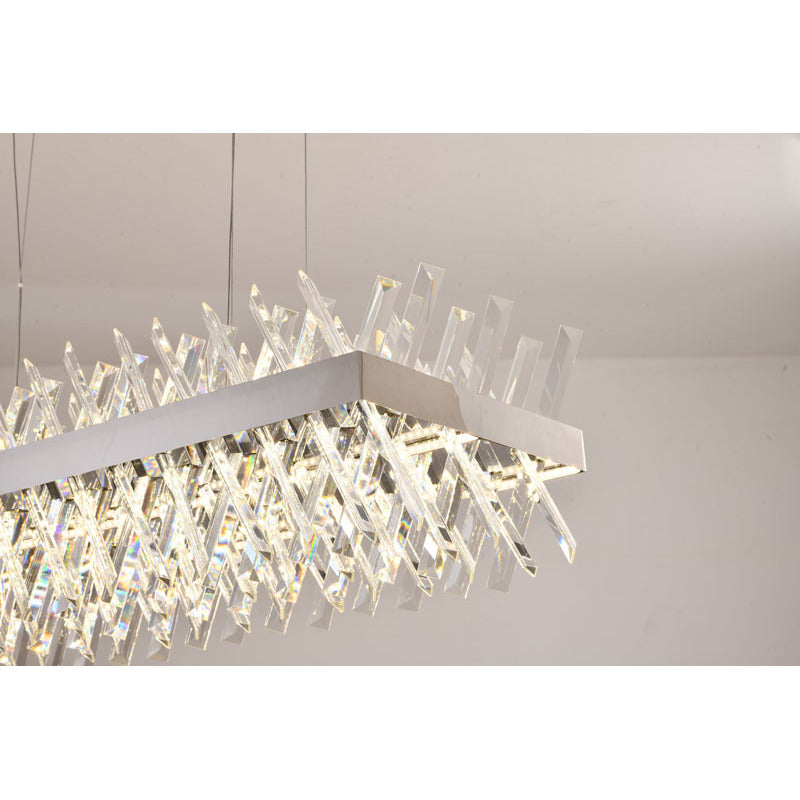 Contemporary Rectangular Chrome Chandelier with Clear Crystal - 34"