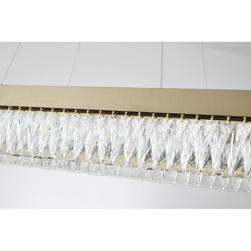 Gold Hairline LED Chandelier With Clear Hanging Crystals
