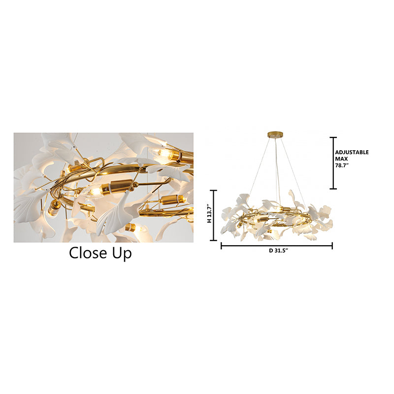 Round Chandelier with White Acrylic Leaf Accents