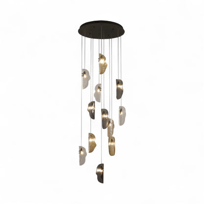 Black Metal Frame Chandelier with Clear, Smoke, and Amber Glass Pendants