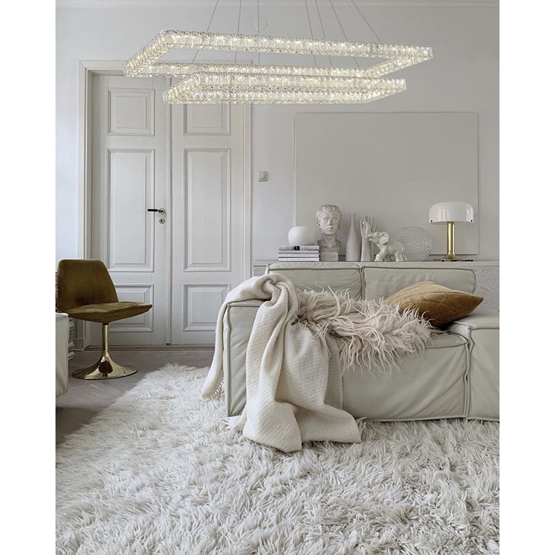 Two Tier Rectangular Clear Crystal Chandelier