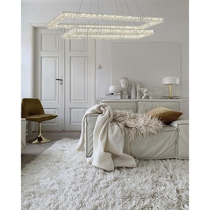 Two Tier Rectangular Clear Crystal Chandelier