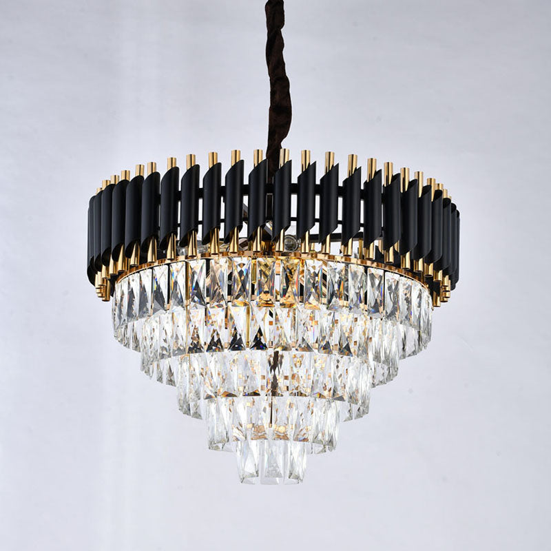 Black & Gold Chandelier With Clear Hanging Crystals