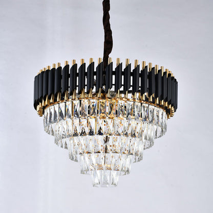 Black & Gold Chandelier With Clear Hanging Crystals