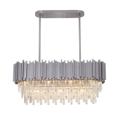 Satin Nickel Electroplated Frame Chandelier With Clear Hanging Crystals