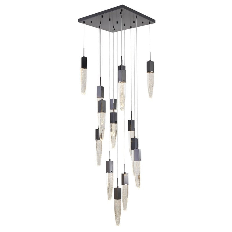 Chrome Frame Chandelier with Hanging Bubble Iceberg Crystal Pendants