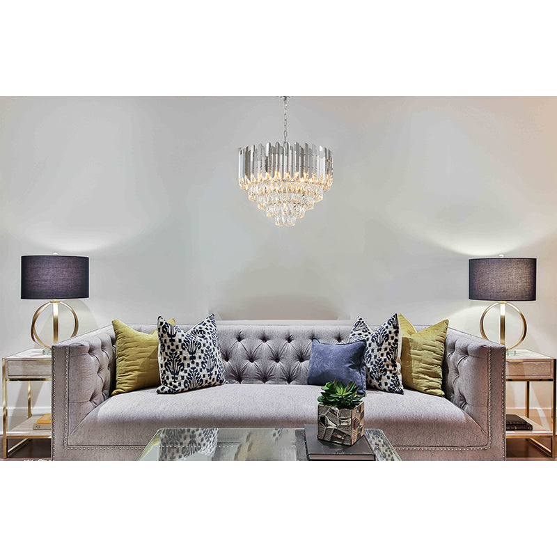 Chrome Chandelier With Clear Hanging Crystals