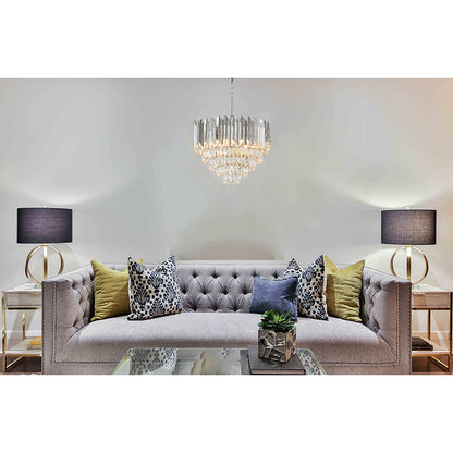 Chrome Chandelier With Clear Hanging Crystals