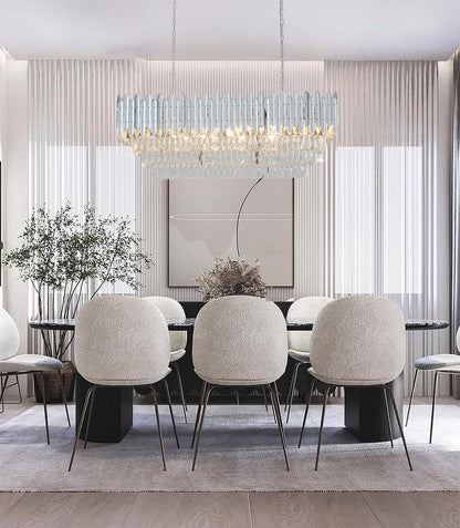 Rectangular Chandelier With Clear Hanging Crystals