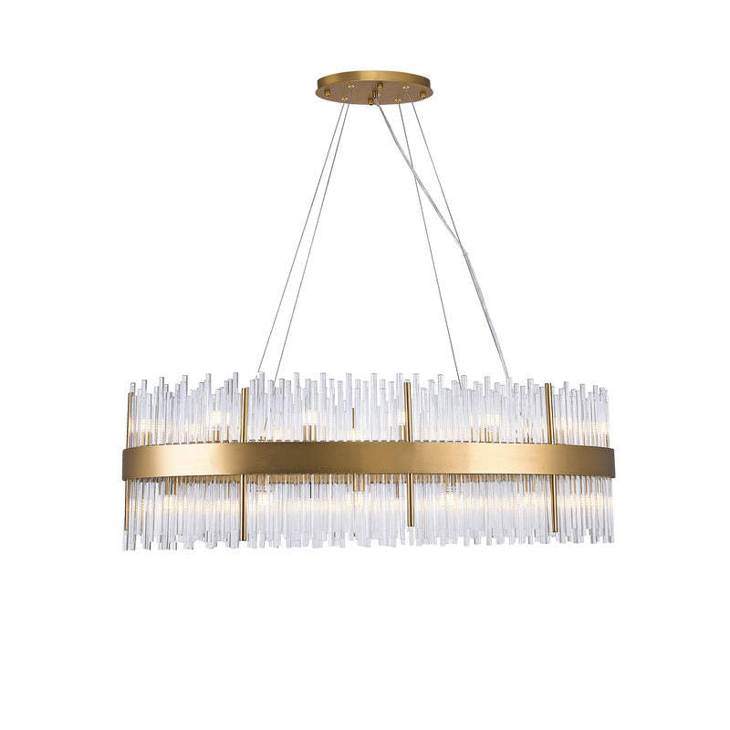 Gold Stainless Steel Oval Frame Chandelier With Clear Glass Rods