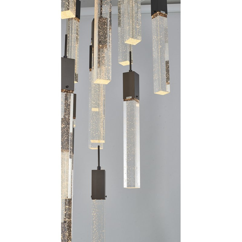 Chrome/Black Flushed Frame Chandelier with Hanging Clear Block Bubble Crystals