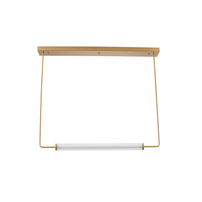 Sleek Brass Frame LED Chandelier with Dual Glass Cylinder Shades