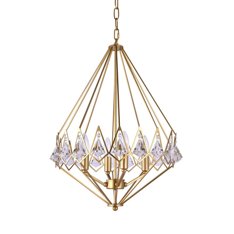 Gold Diamond Shaped Chandelier With Clear Crystal Drops