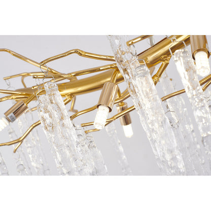 Gold Aluminium Branch Chandelier With Clear Glass Hanging Drops