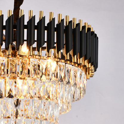 Black & Gold Chandelier With Clear Hanging Crystals