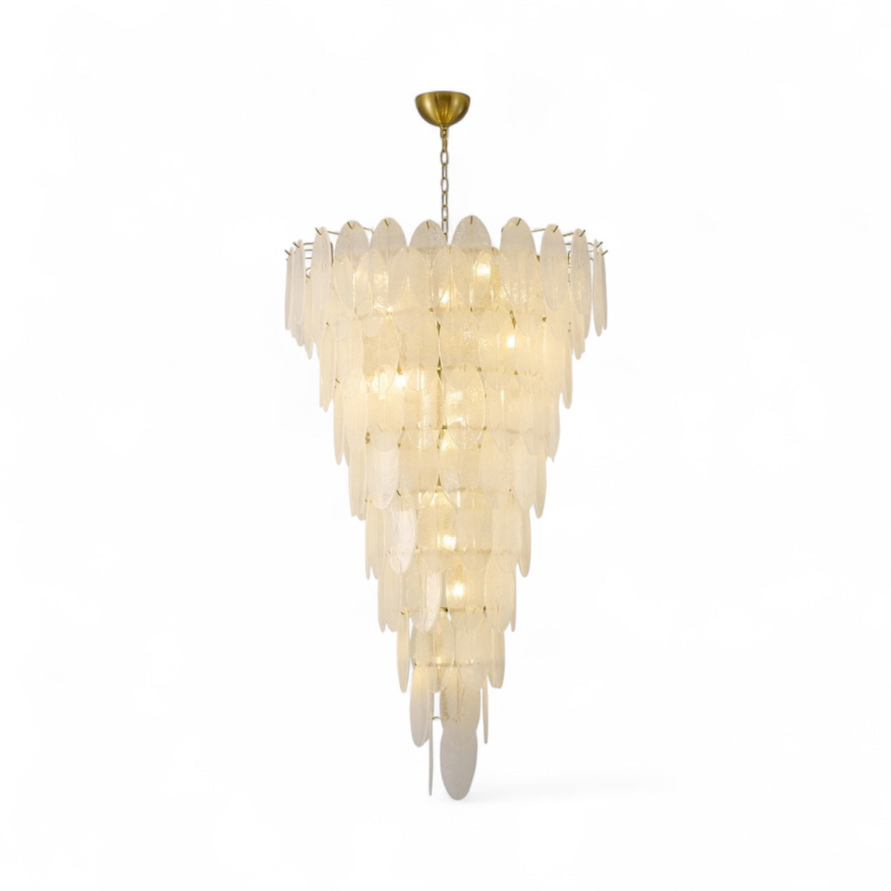 Brass Chandelier with Frosted Glass Shades