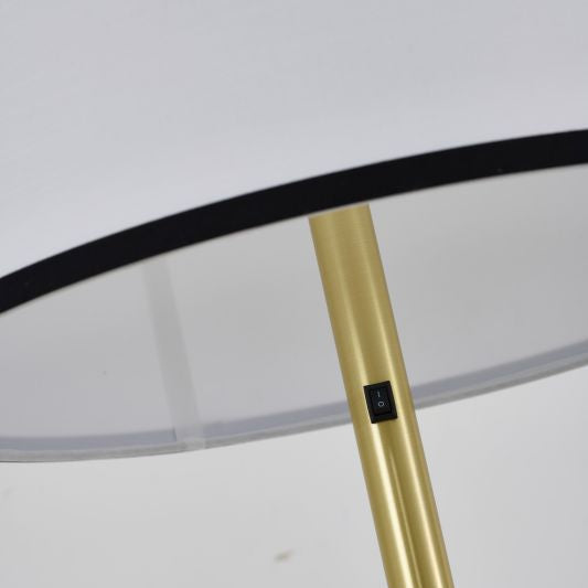 Black & Satin Brass Floor Lamp With A White Linen Shade