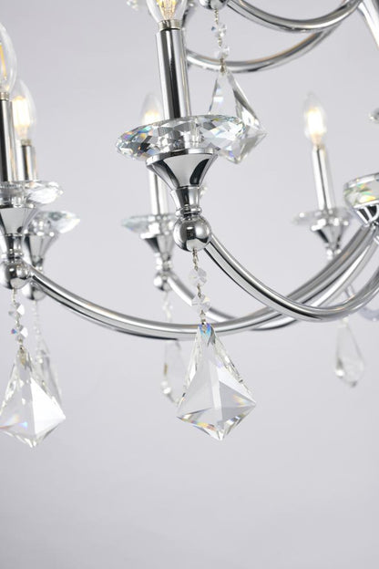 Two-Tier Satin Brass Frame with Champagne Hanging Crystals Accents