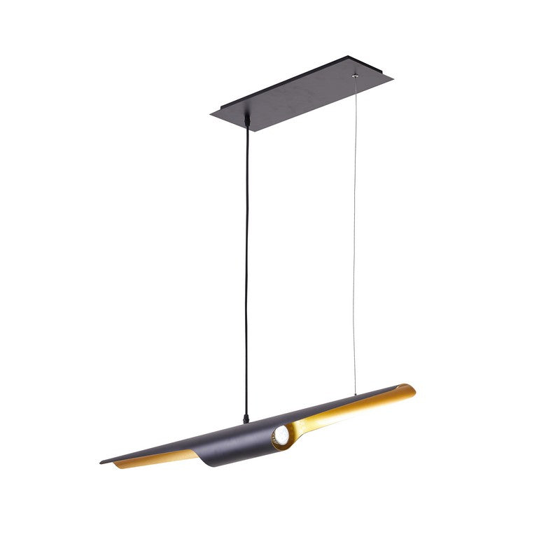 Black Tubed Pendant Light Fixture with Gold Interior