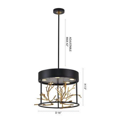 Matte Black Pendant Light with Gold Branch Accent