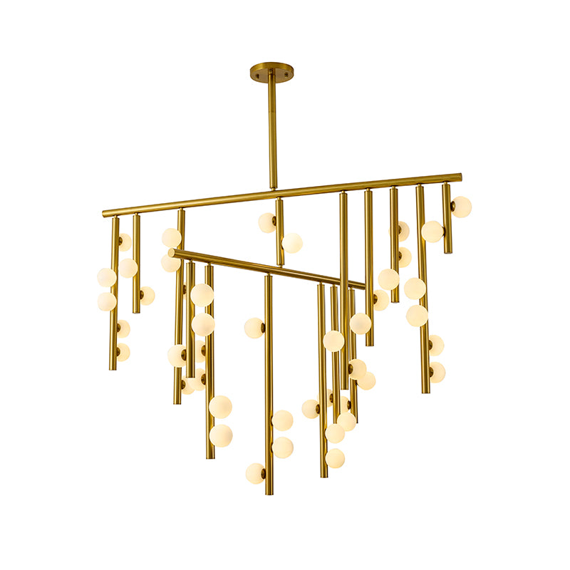 Satin Brass Chandelier With White Glass Ball Shades