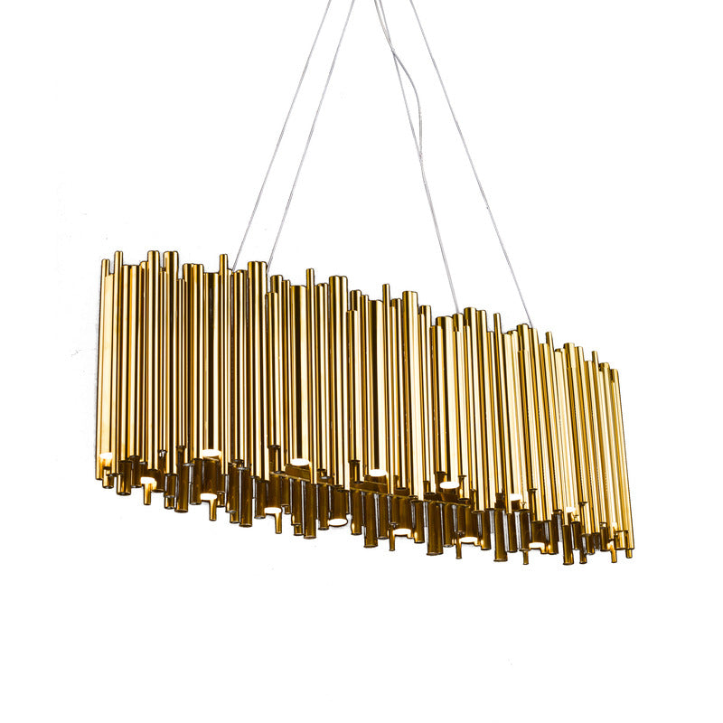 Gold Oval LED Chandelier – 51" Modern Linear Stainless Steel Pendant