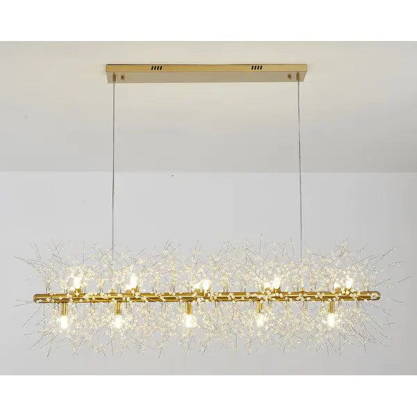 Brass Linear Frame Chandelier With Clear Crystal Spike Accents