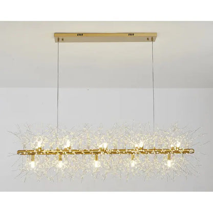 Brass Linear Frame Chandelier With Clear Crystal Spike Accents