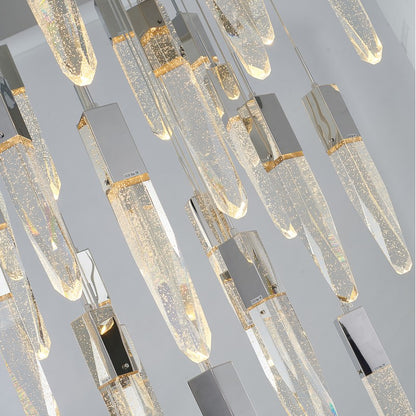 Flushed Chrome Frame Chandelier with Clear Bubble Hanging Crystal Pendants