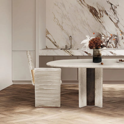 Paris Travertine Marble Oval Dining Table