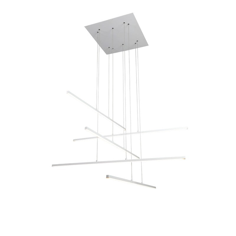 Matte White Frame LED Chandelier with Hanging Stick Pendants