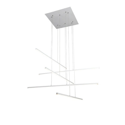 Matte White Frame LED Chandelier with Hanging Stick Pendants