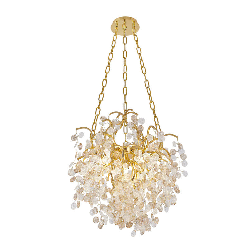 Gold Chandelier With Clear & Champagne Glass Hanging Petals