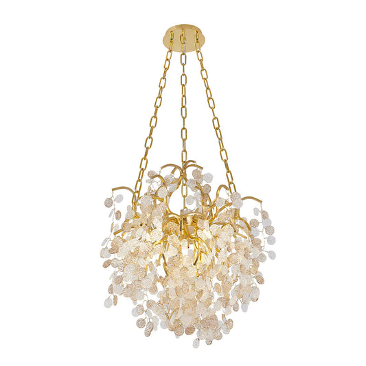 Gold Chandelier With Clear & Champagne Glass Hanging Petals