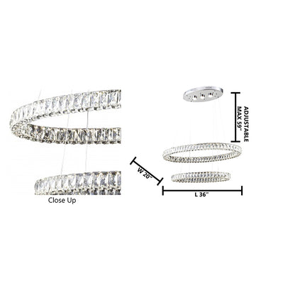 Chrome LED Chandelier – Triple-Sided Clear Crystal Double Ring Pendant Light