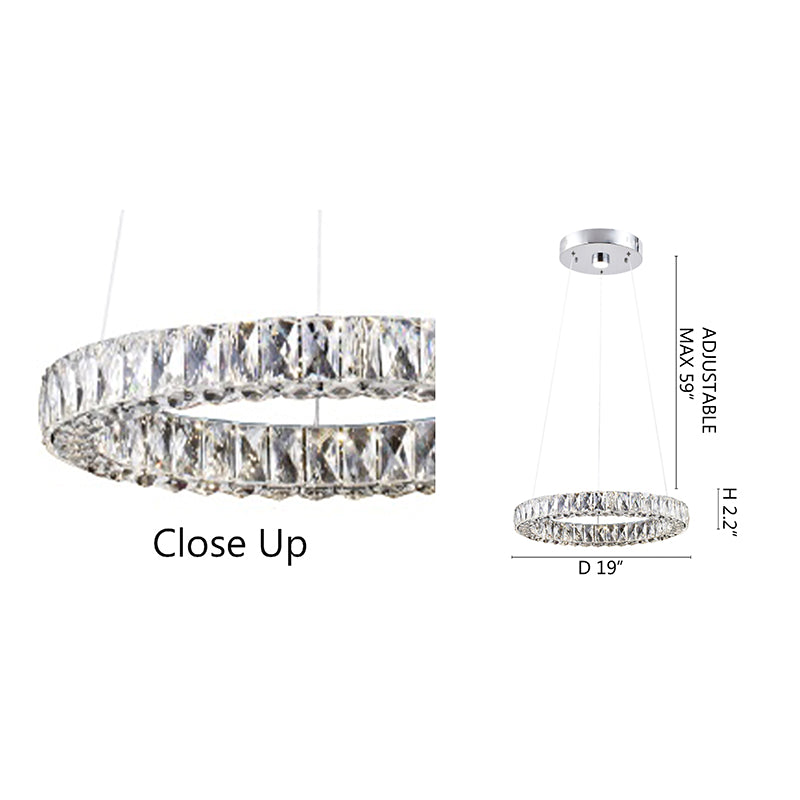 Chrome LED Chandelier – Clear Crystal Halo Ring Pendant Light