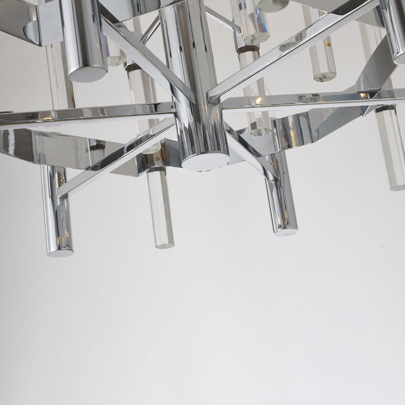 Two Tier Chrome Chandelier With Clear Crystal Rods