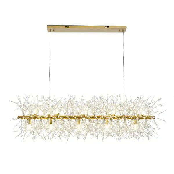 Brass Linear Frame Chandelier With Clear Crystal Spike Accents