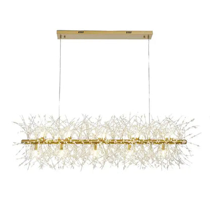 Brass Linear Frame Chandelier With Clear Crystal Spike Accents